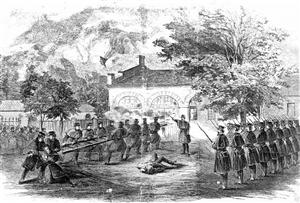 Harper's Weekly Illustration of U.S. Marines attacking the firehouse which John Brown used as a fort during his raid on Harper's Ferry