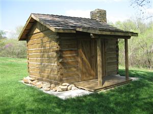 Front view of the replica of the fortified cabin, Fort Titus